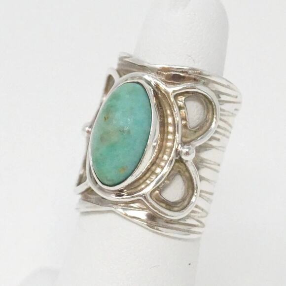 Vintage Women's DTR Turquoise Sterling Silver Ring - Size 6.5 - Picture 1 of 10